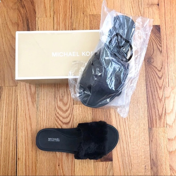 Michael Kors Shoes - NWT Michael Kors Black Fur Slide Sandals Size 7